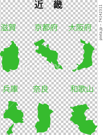 近畿地方の地図のシルエットのイラスト素材