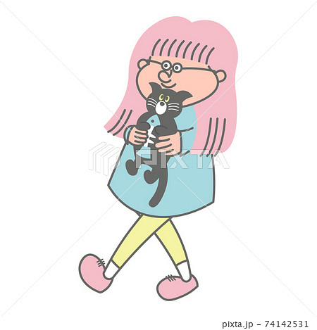 猫を抱いて歩いている子供 猫を抱いて歩いている子供 74142531