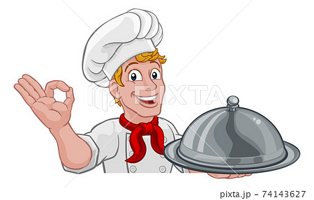 Chef Cook Baker Man Cartoon Peeking Over Sign 74143627