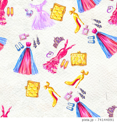 Fashion seamless pattern. Watercolor hand drawn background 74144091