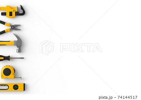 Set of construction tools for repair and installation on white background 74144517