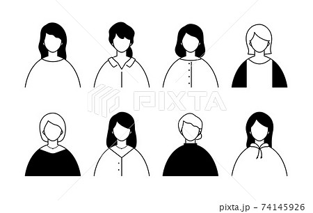 女性のアイコンのセット/シンプル/バリエーション/20代/30代/女/上半身/バリエーション 女性のアイコンのセット/シンプル/バリエーション/20代/30代/女/上半身/バリエーション 74145926