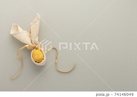 Easter bunny from napkin and golden painted egg Easter bunny from napkin and golden painted egg 74146049
