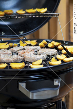 grilled tuna with potatoes on garden grill 74148687