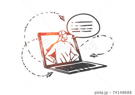 Helpline, operator, hotline concept sketch. Hand drawn isolated vector 74148688