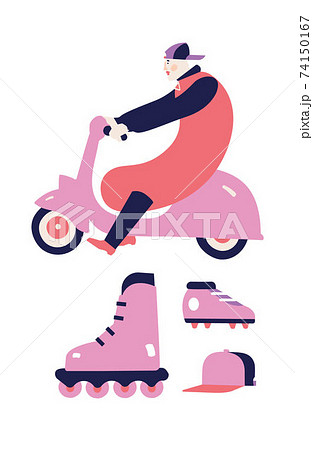 man on a scooter - a set of flat vector illustrations man on a scooter - a set of flat vector illustrations 74150167