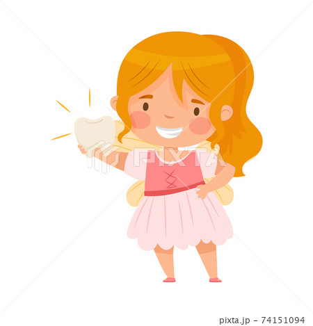 Little Tooth Fairy With Milk Baby Tooth Vector のイラスト素材