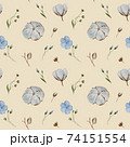 Linen flowers and cotton bolls watercolor seamless pattern. 74151554