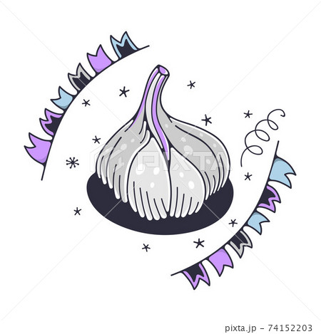 Cute illustration with garlic. Isolated on a white background. Vector doodle illustrations. Cute illustration with garlic. Isolated on a white background. Vector doodle illustrations. 74152203