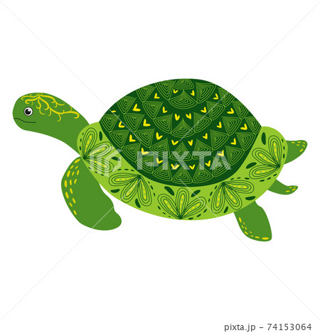 Scandinavian Style Green Turtle With Hand のイラスト素材