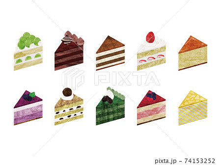 手描き風に加工したケーキのイラストセット 74153252