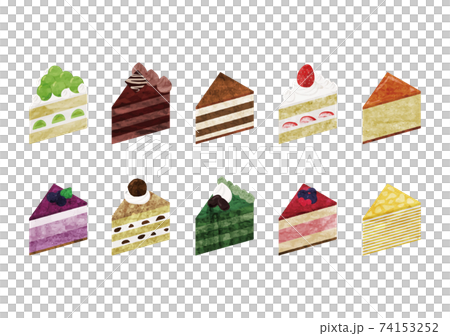手描き風に加工したケーキのイラストセット 74153252