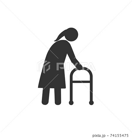 Old woman, walker icon. Vector illustration, flat design. Old woman, walker icon. Vector illustration, flat design. 74155475