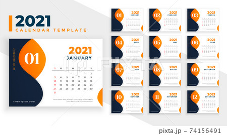 abstract 2021 new year calendar template design in orange theme abstract 2021 new year calendar template design in orange theme 74156491