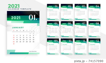 stylish green modern new year 2021 calendar design template 74157090
