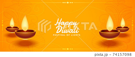 happy diwali festival yellow banner with diya design happy diwali festival yellow banner with diya design 74157098