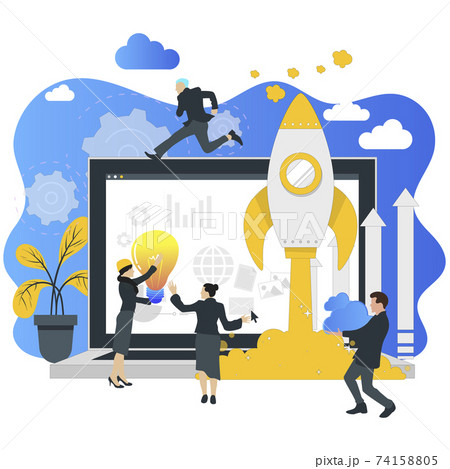 Launch rocket from laptop, start up concept success 74158805