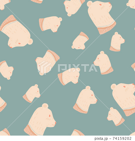Random abstract zoo seamless pattern with light pink bear silhouettes. Pale blue background. Simple design. 74159202
