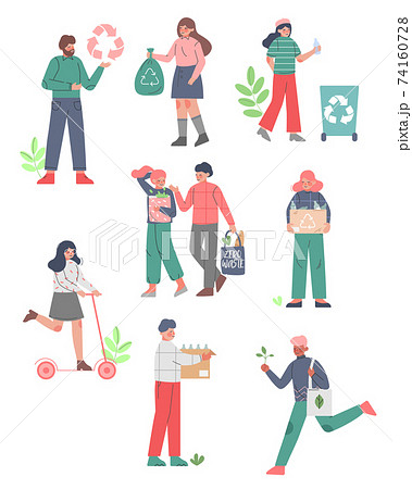 People Caring about Environment and Ecology Set, Men and Women Gathering Garbage for Recycling, Using Eco Bags and Choosing Eco Friendly Lifestyle Vector Illustration People Caring about Environment and Ecology Set, Men and Women Gathering Garbage for Recycling, Using Eco Bags and Choosing Eco Friendly Lifestyle Vector Illustration 74160728