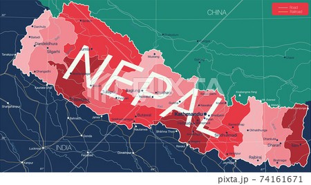Nepal country detailed editable map 74161671