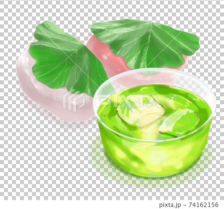 Two kashiwa mochi and green tea 74162156