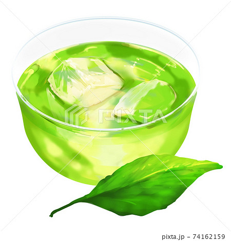 一つの葉と緑茶のイラスト素材