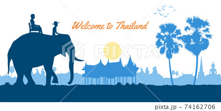 People On Elephant Back Travel In Thailand のイラスト素材