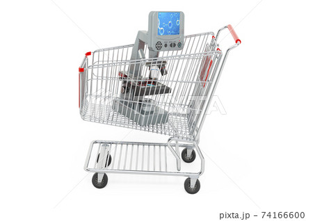 Shopping cart with digital microscope, 3D rendering 74166600
