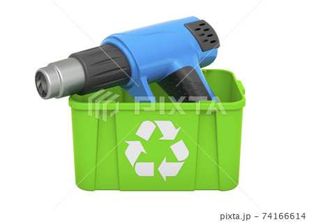 Recycling trashcan with blow dryer, 3D rendering Recycling trashcan with blow dryer, 3D rendering 74166614