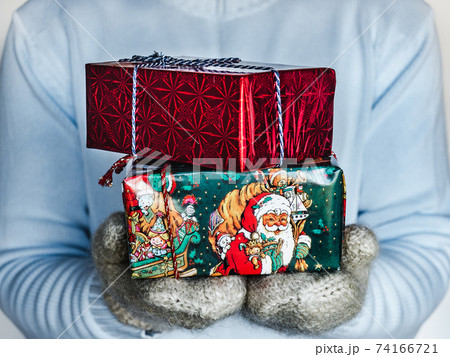 Festive boxes with New Year and Christmas patterns 74166721