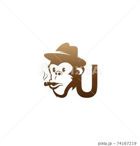 Monkey head icon logo with letter U template design 74167219