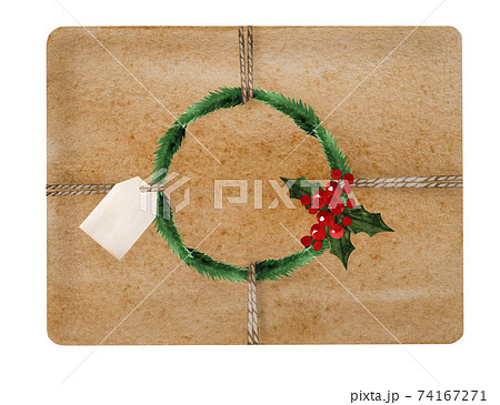 Beautiful drawing of boxes with gifts. Close-up 74167271