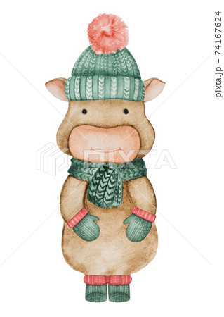 Drawing winter clothes and things. Beautiful card 74167624