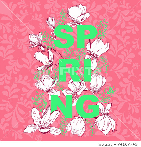 Spring template graphic design with floral elements magnolia flowers. 74167745