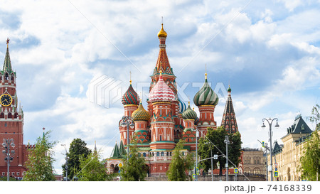 view of Saint Basil Cathedral and Kremlin tower 74168339