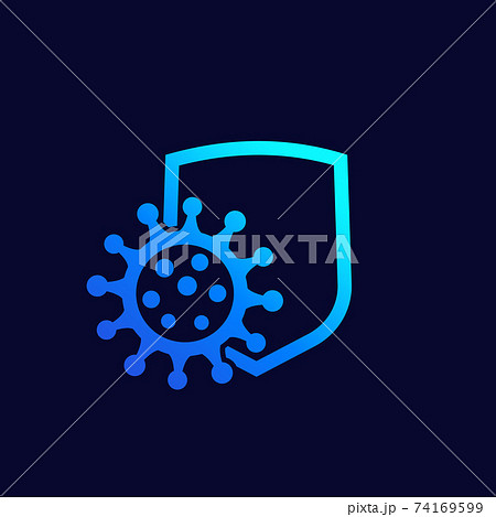 virus and shield icon, vector 74169599