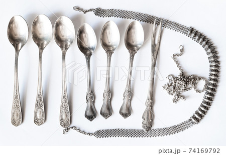 vintage silver objects after cleaning on white vintage silver objects after cleaning on white 74169792