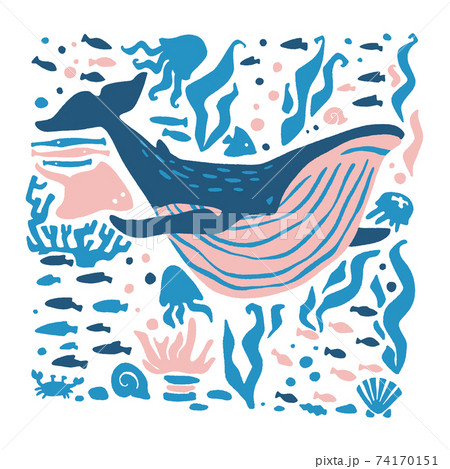 Whale in the sea. Ocean animal in trendy flat style. 74170151
