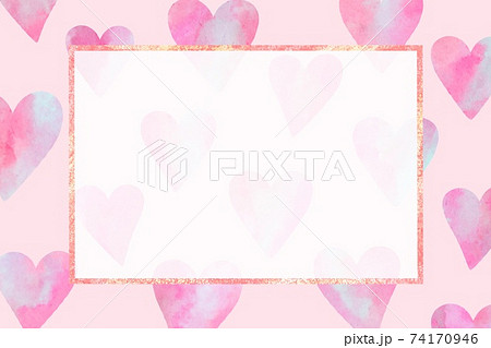 ピンクの水彩風ハートのメッセージカードのイラストのイラスト素材