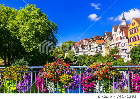 Floral colorful town Tubingen in Germany (Baden-Wurttemberg) 74171293