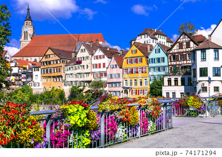 Beautiful floral colorful town Tubingen in Germany (Baden-Wurttemberg) 74171294