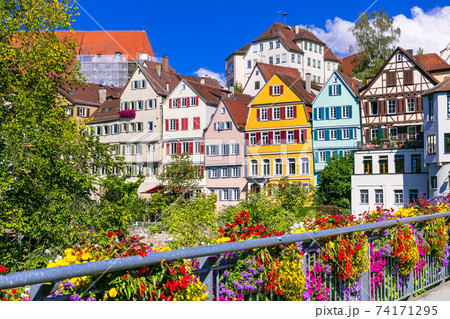 Floral colorful town Tubingen in Germany (Baden-Wurttemberg) 74171295