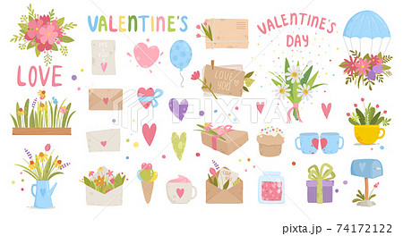 Spring wedding set, hand drawn elements, flowers, wreaths, quotes. Perfect for scrapbooking, greeting card, party invitation, poster, tag, sticker kit. Vector illustration. 74172122