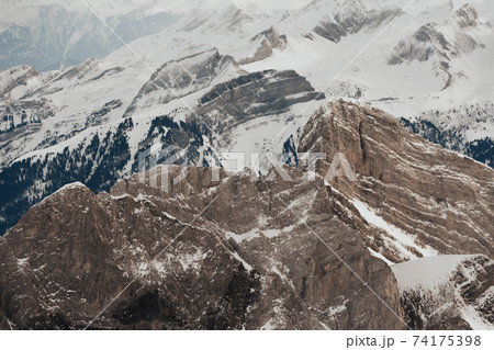 Snow covered swiss alps from above view of mountain Saentis 74175398