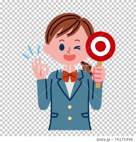 拿著圓的票據的一名女學生的例證材料 74175498