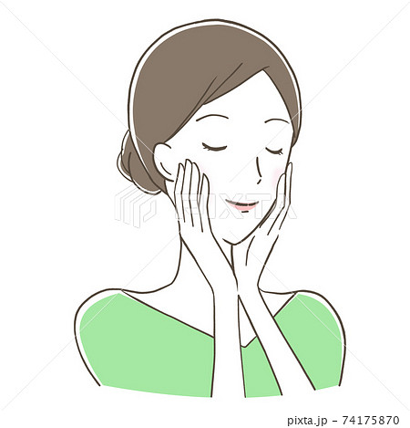 頬に手を当ててほほえむ女性 頬に手を当ててほほえむ女性 74175870