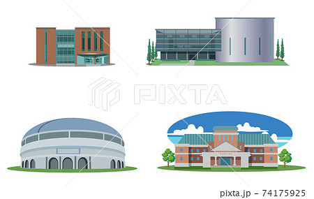 建物セット 図書館 多目的ホール 全天候対応ドーム ミュージアムのイラスト素材