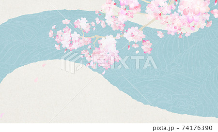 桜と波のさわやかな和風背景 - 複数のバリエーションがあります 桜と波のさわやかな和風背景 - 複数のバリエーションがあります 74176390