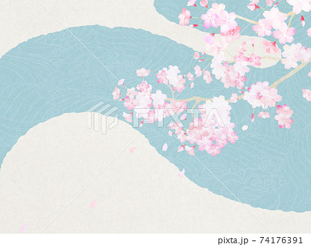 桜と波のさわやかな和風背景 - 複数のバリエーションがあります 74176391