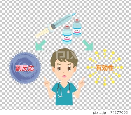 ワクチンの有効性と副反応の説明をする男性医師 ワクチンの有効性と副反応の説明をする男性医師 74177093